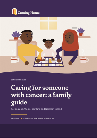 Front cover of the Coming Home guide to Caring for someone with cancer