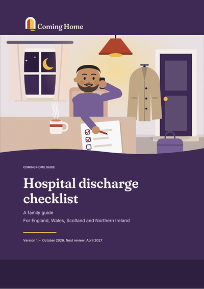 Front cover of the Coming Home guide to Hospital discharge checklist