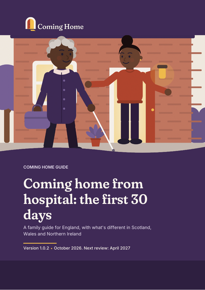 Front cover of the Coming Home guide to Coming home from hospital