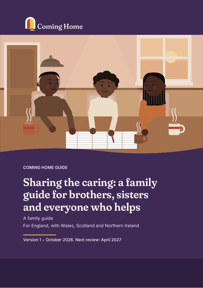 Three grown-up siblings plan round their dad's kitchen table, a blank chart between them.